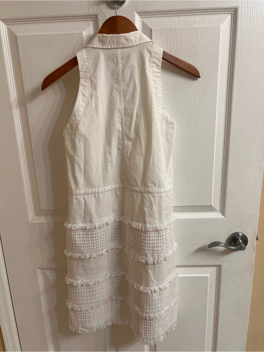 BANANA REPUBLIC White Sleeveless Lace Insert Fringe Shirt Dress Sz XS Petite - Picture 8 of 8